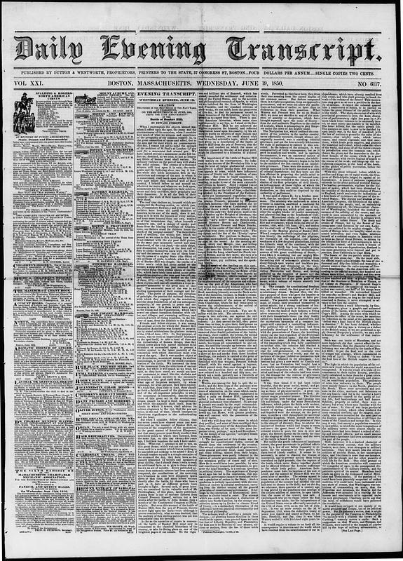 Script 1850 Daily Evening Transcript. June 19, 1850 - Digital Commonwealth