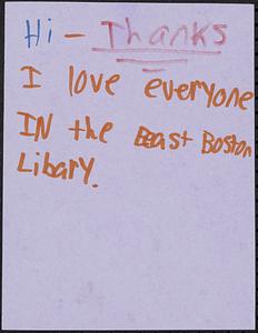 Hi - thanks. I love everyone in the East Boston Library