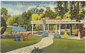 Tropical gardens of the Ridgewood Hotel and Grill, on U.S. 1, Daytona Beach, Florida