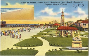 View of Ocean front Park, boardwalk, and beach speedway, Daytona Beach, Florida
