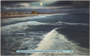 View of the ocean by moonlight, Daytona Beach, Florida