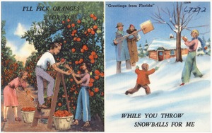"Greetings from Florida," I'll pick oranges for you, while you throw snowballs for me