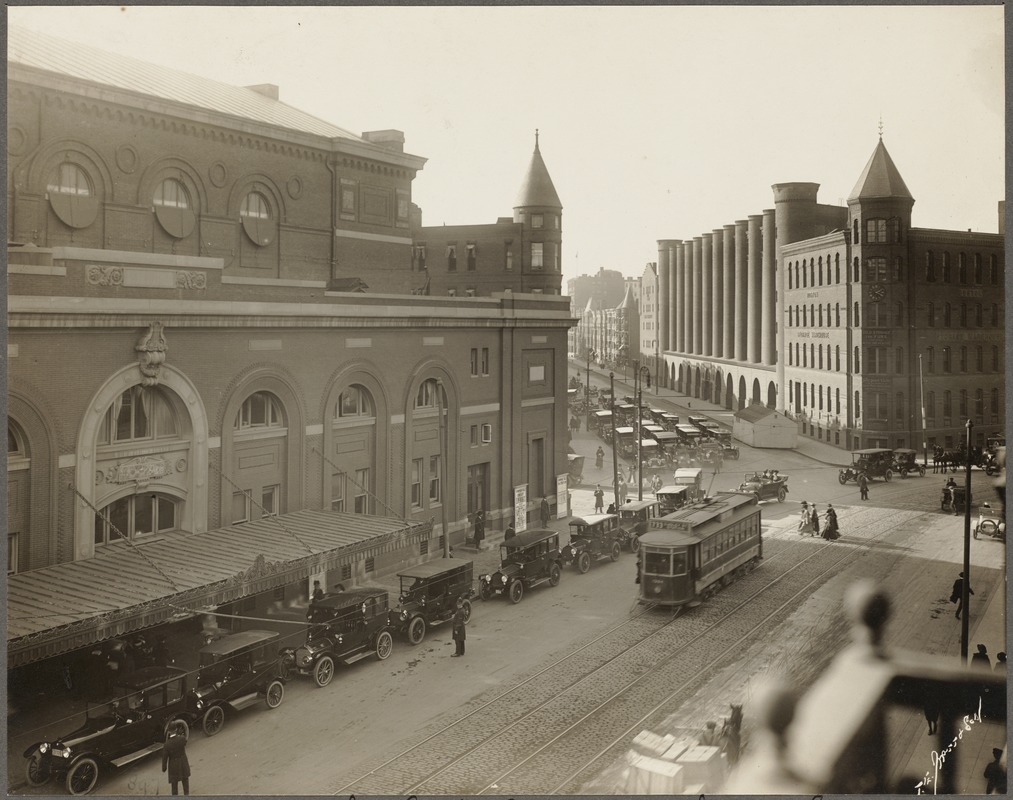 Massachusetts and Westland Avenue, Boston showing corners of Symphony Hall and the storage warehouse