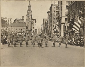 Tremont Street, parade (soldiers marching down the street)