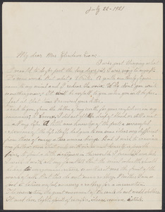 Sacco-Vanzetti Case Records, 1920-1928. Correspondence. Bartolomeo Vanzetti to Mrs. Elizabeth G. Evans, July 22, 1921. Box 40, Folder 7, Harvard Law School Library, Historical & Special Collections