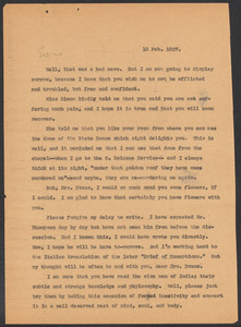 Sacco-Vanzetti Case Records, 1920-1928. Correspondence. Bartolomeo Vanzetti to Mrs. Elizabeth G. Evans, February 15, 1927. Box 40, Folder 15, Harvard Law School Library, Historical & Special Collections