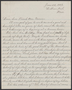 Sacco-Vanzetti Case Records, 1920-1928. Correspondence. Bartolomeo Vanzetti to Mrs. Elizabeth G. Evans, June 22, 1927. Box 40, Folder 19, Harvard Law School Library, Historical & Special Collections