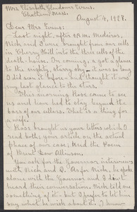 Sacco-Vanzetti Case Records, 1920-1928. Correspondence. Bartolomeo Vanzetti to Mrs. Elizabeth G. Evans, August 4, 1927. Box 40, Folder 24, Harvard Law School Library, Historical & Special Collections