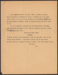 Sacco-Vanzetti Case Records, 1920-1928. Correspondence. Bartolomeo Vanzetti to Mrs. Elizabeth G. Evans, n.d. Box 40, Folder 26, Harvard Law School Library, Historical & Special Collections