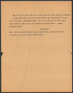 Sacco-Vanzetti Case Records, 1920-1928. Correspondence. Bartolomeo Vanzetti to Mrs. Elizabeth G. Evans, n.d. Box 40, Folder 27, Harvard Law School Library, Historical & Special Collections
