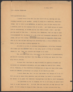 Sacco-Vanzetti Case Records, 1920-1928. Correspondence. Bartolomeo Vanzetti to Mrs. Jessica Henderson, June 4, 1927. Box 40, Folder 32, Harvard Law School Library, Historical & Special Collections
