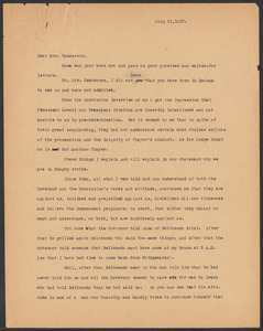 Sacco-Vanzetti Case Records, 1920-1928. Correspondence. Bartolomeo Vanzetti to Mrs. Jessica Henderson, July 21, 1927. Box 40, Folder 34, Harvard Law School Library, Historical & Special Collections