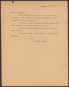 Sacco-Vanzetti Case Records, 1920-1928. Correspondence. Bartolomeo Vanzetti to Mrs. Jessica Henderson, August 17, 1927. Box 40, Folder 36, Harvard Law School Library, Historical & Special Collections