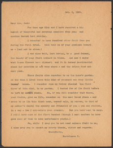 Sacco-Vanzetti Case Records, 1920-1928. Correspondence. Bartolomeo Vanzetti to Mrs. Cerise Jack, October 3, 1923. Box 40, Folder 39, Harvard Law School Library, Historical & Special Collections