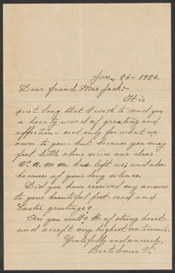 Sacco-Vanzetti Case Records, 1920-1928. Correspondence. Bartolomeo Vanzetti to Mrs. Cerise Jack, January 26, 1924. Box 40, Folder 41, Harvard Law School Library, Historical & Special Collections