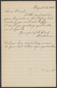 Sacco-Vanzetti Case Records, 1920-1928. Correspondence. Bartolomeo Vanzetti to Mrs. Cerise Jack, August 16, 1924. Box 40, Folder 43, Harvard Law School Library, Historical & Special Collections