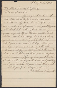 Sacco-Vanzetti Case Records, 1920-1928. Correspondence. Bartolomeo Vanzetti to Mrs. Cerise Jack, April 24, 1926. Box 40, Folder 44, Harvard Law School Library, Historical & Special Collections