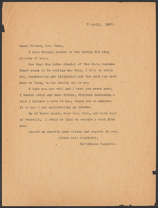 Sacco-Vanzetti Case Records, 1920-1928. Correspondence. Bartolomeo Vanzetti to Mrs. Cerise Jack, April 7, 1927. Box 40, Folder 48, Harvard Law School Library, Historical & Special Collections