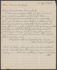 Sacco-Vanzetti Case Records, 1920-1928. Correspondence. Bartolomeo Vanzetti to Mrs. Cerise Jack, April 18, 1927. Box 40, Folder 49, Harvard Law School Library, Historical & Special Collections