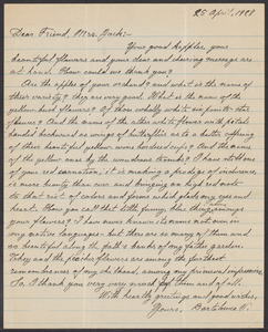 Sacco-Vanzetti Case Records, 1920-1928. Correspondence. Bartolomeo Vanzetti to Mrs. Cerise Jack, April 25, 1927. Box 40, Folder 50, Harvard Law School Library, Historical & Special Collections
