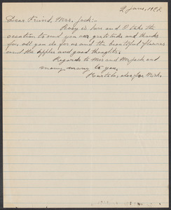 Sacco-Vanzetti Case Records, 1920-1928. Correspondence. Bartolomeo Vanzetti to Mrs. Cerise Jack, June 2, 1927. Box 40, Folder 52, Harvard Law School Library, Historical & Special Collections