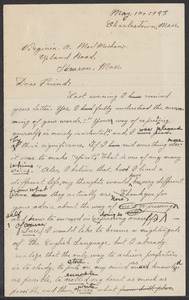 Sacco-Vanzetti Case Records, 1920-1928. Correspondence. Bartolomeo Vanzetti to Mrs. Virginia MacMechan, May 10, 1923. Box 40, Folder 57, Harvard Law School Library, Historical & Special Collections