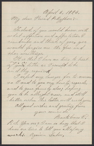 Sacco-Vanzetti Case Records, 1920-1928. Correspondence. Bartolomeo Vanzetti to Mrs. Maude Pettyjohn, April 6, 1924. Box 40, Folder 71, Harvard Law School Library, Historical & Special Collections