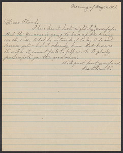 Sacco-Vanzetti Case Records, 1920-1928. Correspondence. Bartolomeo Vanzetti to Mrs. Maude Pettyjohn, May 27, 1927. Box 40, Folder 81, Harvard Law School Library, Historical & Special Collections
