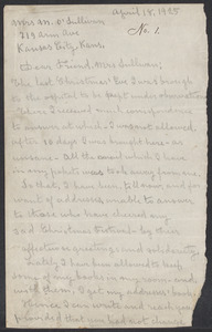 Sacco-Vanzetti Case Records, 1920-1928. Correspondence. Bartolomeo Vanzetti to Mrs. M. O'Sullivan, April 18, 1925. Box 40, Folder 82, Harvard Law School Library, Historical & Special Collections