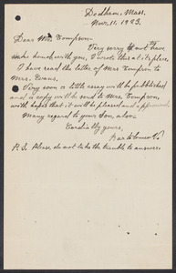 Sacco-Vanzetti Case Records, 1920-1928. Correspondence. Bartolomeo Vanzetti to William G. Thompson, November 11, 1923. Box 40, Folder 93, Harvard Law School Library, Historical & Special Collections