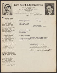 Sacco-Vanzetti Case Records, 1920-1928. Correspondence. Bartolomeo Vanzetti to William G. Thompson, November 19, 1924. Box 40, Folder 94, Harvard Law School Library, Historical & Special Collections