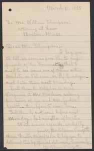 Sacco-Vanzetti Case Records, 1920-1928. Correspondence. Bartolomeo Vanzetti to William G. Thompson, March 21, 1925. Box 40, Folder 95, Harvard Law School Library, Historical & Special Collections