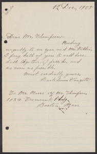 Sacco-Vanzetti Case Records, 1920-1928. Correspondence. Bartolomeo Vanzetti to William G. Thompson, December 12, 1925. Box 40, Folder 98, Harvard Law School Library, Historical & Special Collections