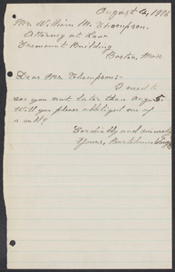 Sacco-Vanzetti Case Records, 1920-1928. Correspondence. Bartolomeo Vanzetti to William G. Thompson, August 4, 1926. Box 40, Folder 100, Harvard Law School Library, Historical & Special Collections