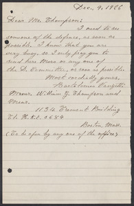 Sacco-Vanzetti Case Records, 1920-1928. Correspondence. Bartolomeo Vanzetti to William G. Thompson, December 9, 1926. Box 40, Folder 103, Harvard Law School Library, Historical & Special Collections