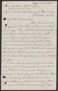 Sacco-Vanzetti Case Records, 1920-1928. Correspondence. Bartolomeo Vanzetti to William G. Thompson, April 11, 1927. Box 40, Folder 105, Harvard Law School Library, Historical & Special Collections