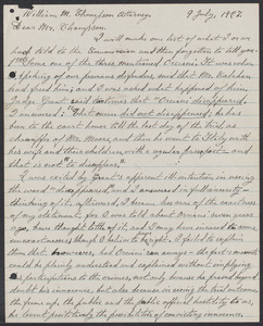 Sacco-Vanzetti Case Records, 1920-1928. Correspondence. Bartolomeo Vanzetti to William G. Thompson, July 9, 1927. Box 40, Folder 107, Harvard Law School Library, Historical & Special Collections