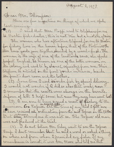 Sacco-Vanzetti Case Records, 1920-1928. Correspondence. Bartolomeo Vanzetti to William G. Thompson, August 2, 1927. Box 40, Folder 109, Harvard Law School Library, Historical & Special Collections