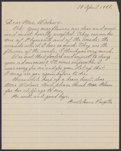 Sacco-Vanzetti Case Records, 1920-1928. Correspondence. Bartolomeo Vanzetti to Mrs. Gertrude L. Winslow, April 19, 1927. Box 40, Folder 114, Harvard Law School Library, Historical & Special Collections