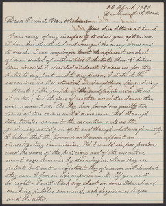 Sacco-Vanzetti Case Records, 1920-1928. Correspondence. Bartolomeo Vanzetti to Mrs. Gertrude L. Winslow, April 25, 1927. Box 40, Folder 115, Harvard Law School Library, Historical & Special Collections
