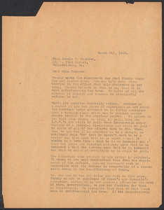 Sacco-Vanzetti Case Records, 1920-1928. Correspondence. Sacco-Vanzetti Defense Committee Correspondence to Fannie T. Cochran, March 5, 1923. Box 41, Folder 4, Harvard Law School Library, Historical & Special Collections