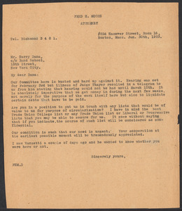 Sacco-Vanzetti Case Records, 1920-1928. Correspondence. Sacco-Vanzetti Defense Committee Correspondence to Harry Dana, January 30, 1923. Box 41, Folder 7, Harvard Law School Library, Historical & Special Collections