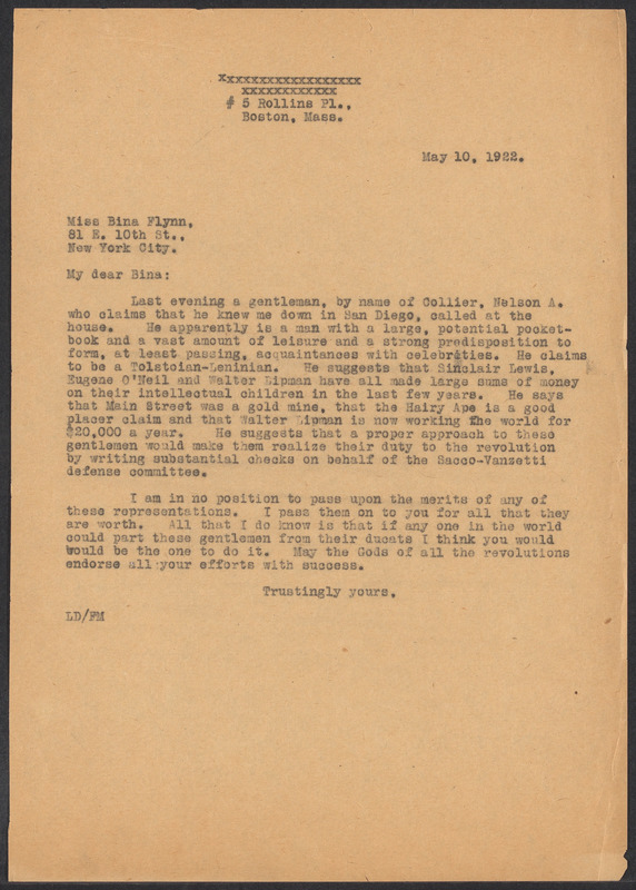 SaccoVanzetti Case Records, 19201928. Correspondence. SaccoVanzetti