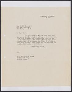 Sacco-Vanzetti Case Records, 1920-1928. Correspondence. Sacco-Vanzetti Defense Committee Correspondence to David Karsner, January 6, 1921. Box 41, Folder 21, Harvard Law School Library, Historical & Special Collections