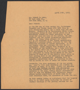 Sacco-Vanzetti Case Records, 1920-1928. Correspondence. Sacco-Vanzetti Defense Committee Correspondence to Robert D. Kohn, April 12, 1923. Box 41, Folder 22, Harvard Law School Library, Historical & Special Collections