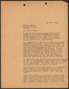 Sacco-Vanzetti Case Records, 1920-1928. Correspondence. Sacco-Vanzetti Defense Committee Correspondence to Evelyn Preston, May 12, 1923.  Box 41, Folder 28, Harvard Law School Library, Historical & Special Collections
