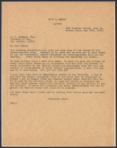Sacco-Vanzetti Case Records, 1920-1928. Correspondence. Sacco-Vanzetti Defense Committee Correspondence to J.H. Ryckman, May 29, 1923. Box 41, Folder 32, Harvard Law School Library, Historical & Special Collections