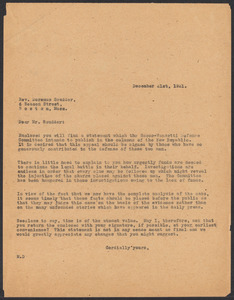 Sacco-Vanzetti Case Records, 1920-1928. Correspondence. Sacco-Vanzetti Defense Committee Correspondence to Rev. Doremus Scudder, December 21, 1921. Box 41, Folder 35, Harvard Law School Library, Historical & Special Collections