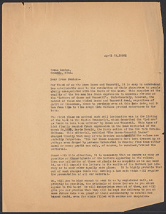 Sacco-Vanzetti Case Records, 1920-1928. Correspondence. Gardner Jackson to Irene Benton, April 1929. Box 41, Folder 42, Harvard Law School Library, Historical & Special Collections