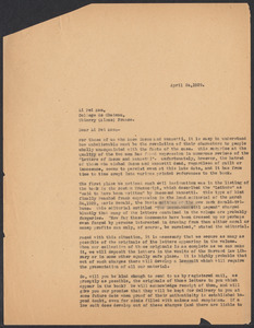 Sacco-Vanzetti Case Records, 1920-1928. Correspondence. Gardner Jackson to Li Pei Kan, April 1929. Box 41, Folder 55, Harvard Law School Library, Historical & Special Collections